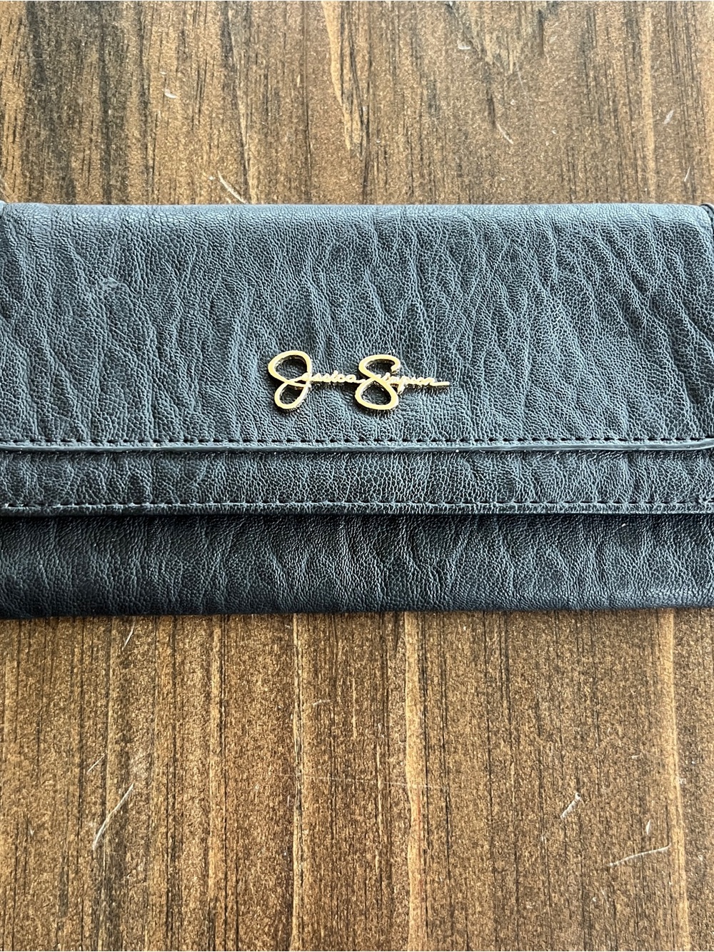 Jessica Simpson Black Faux Leather Tri-Fold Wallet